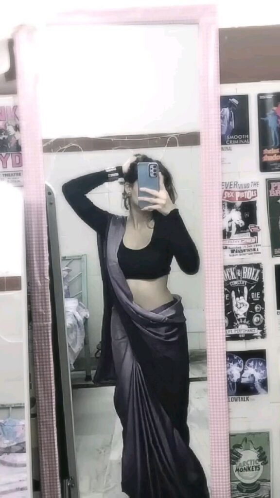 Desi Look: Black Saree & Kurti Hidden Face Images